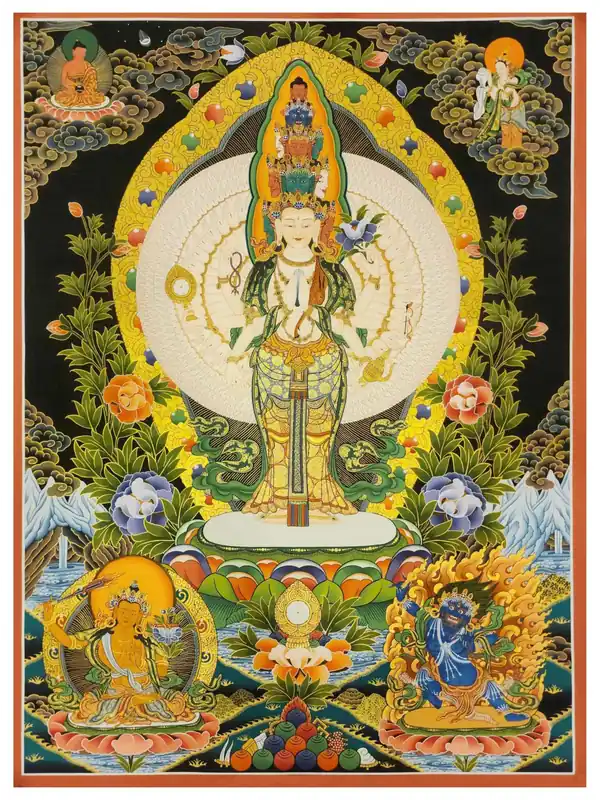 Thangka d’Avalokitesvara Sahasrabhuja sur toile de coton