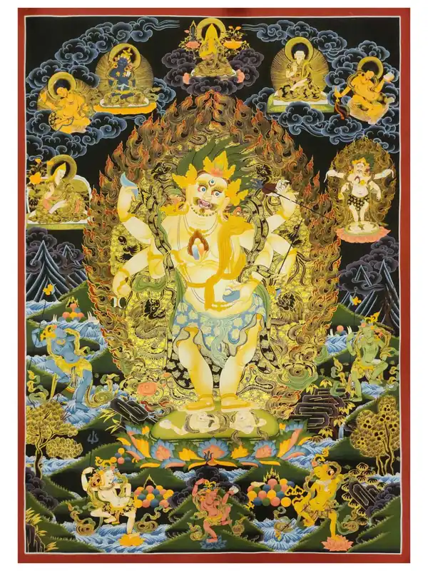 Thangka de Mahakala Blanc sur Toile de Coton