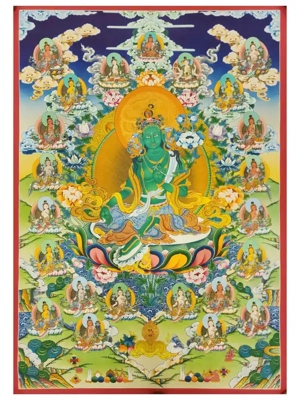 Thangka de 21 Tara sur toile de coton