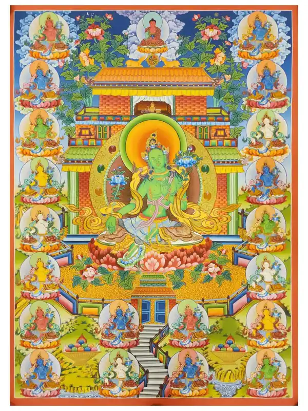 Thangka de 21 Tara sur toile de coton