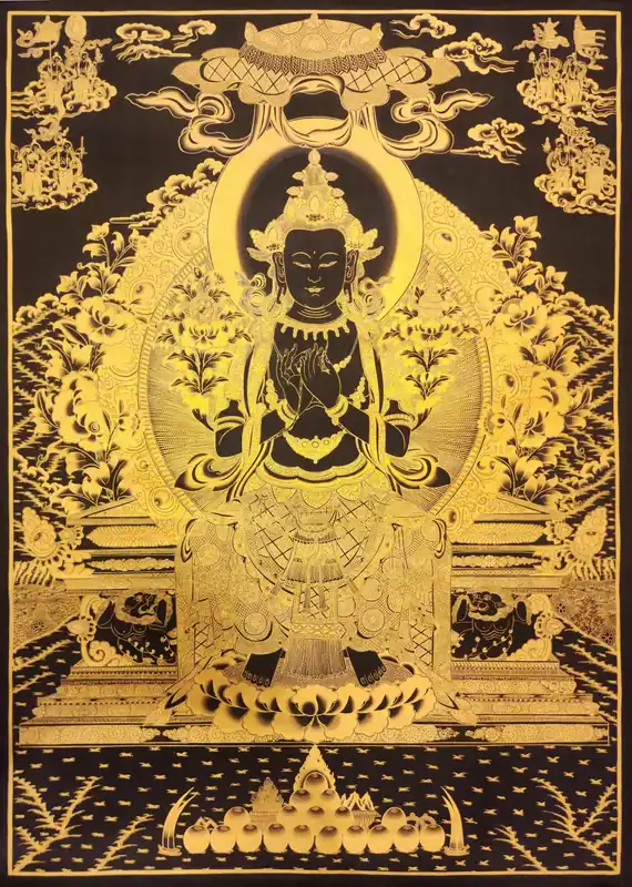 Thangka de Bouddha Maitreya sur toile de coton