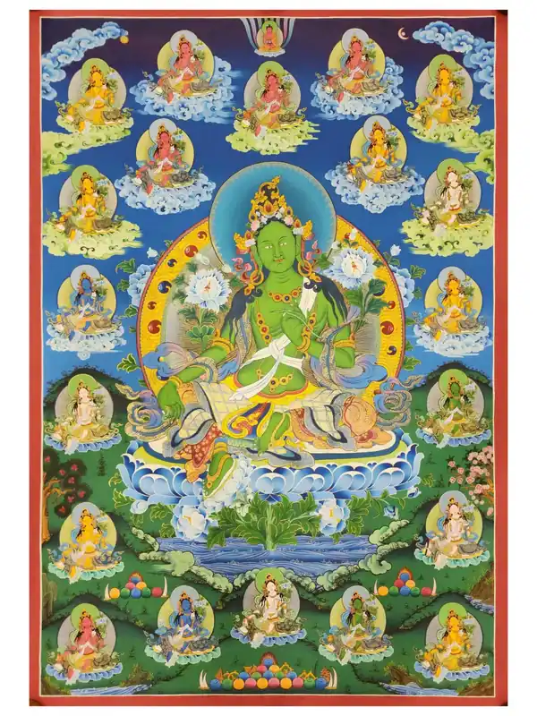 Thangka de 21 Tara sur toile de coton