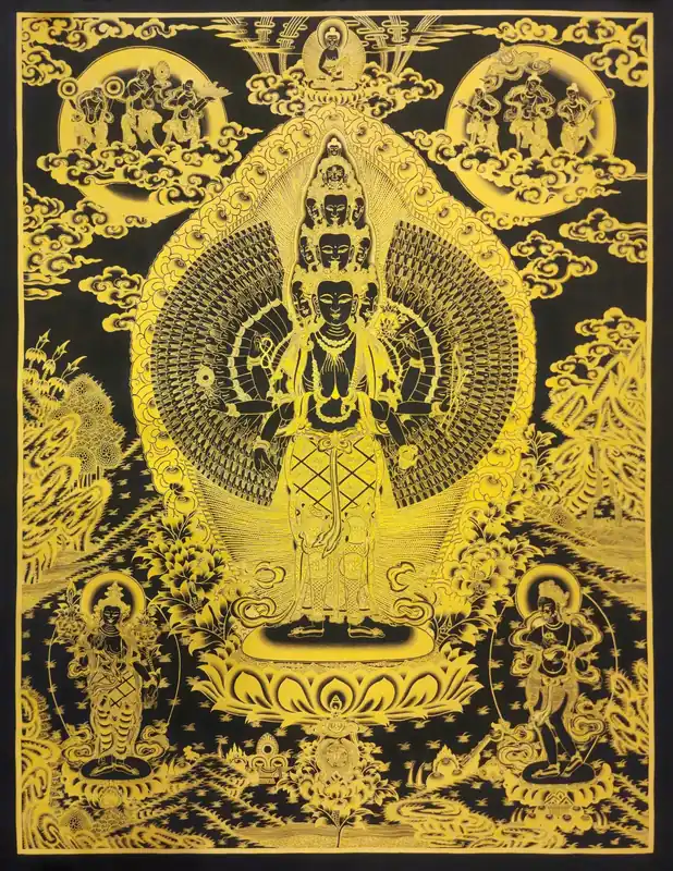Thangka de Sahasrabhuja Avalokitesvara sur toile de coton