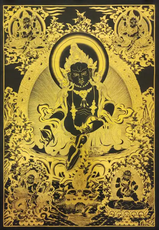 Thangka Jambhala noir et or sur toile de coton