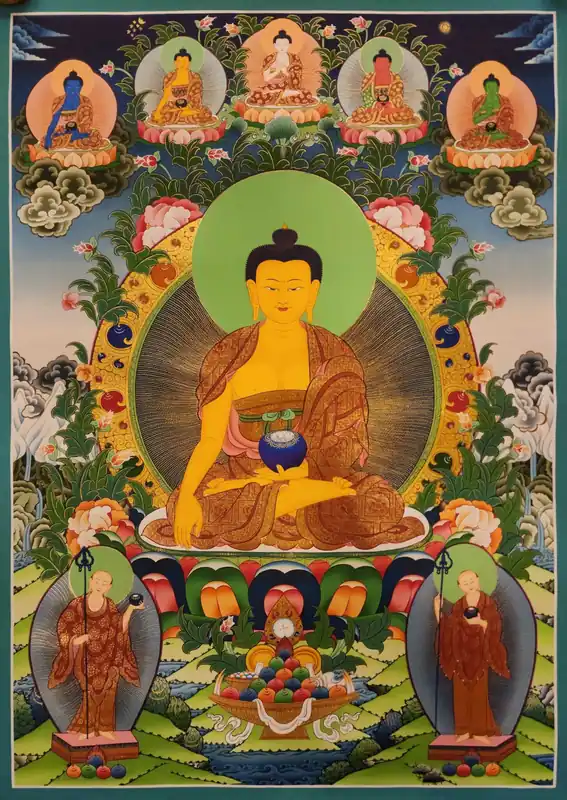 Thangka de Shakyamuni Bouddha sur toile de coton