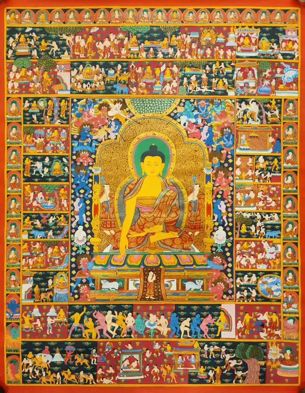 Thangka de Bouddha Gaya sur toile de coton