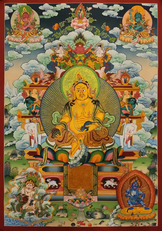 Thangka de Pancha Kuber Jambhala sur toile de coton