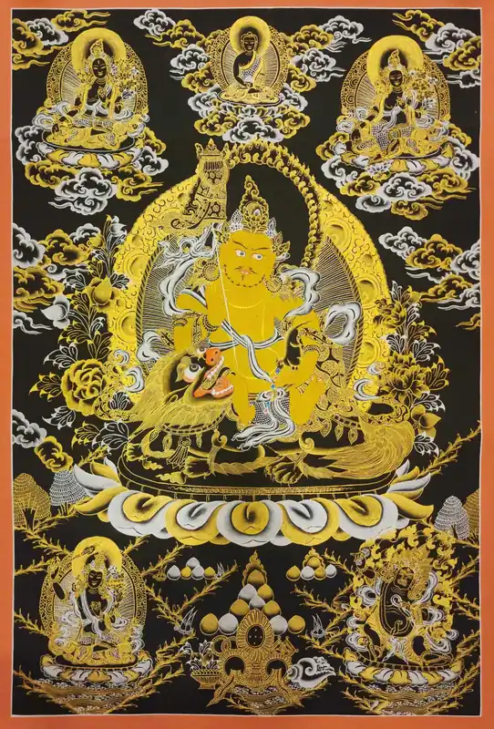 Thangka de Jambhala Namtose – Toile noire et dorée
