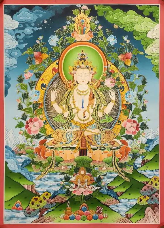 Thangka de Chenrezig sur toile de coton