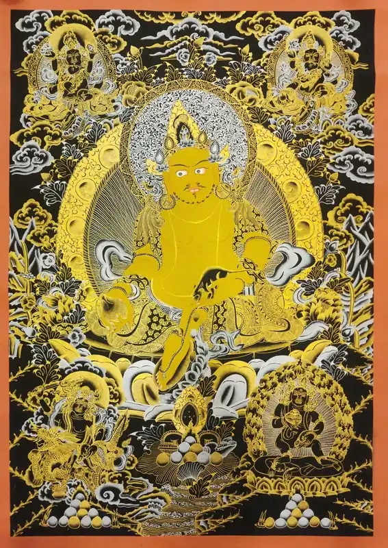 Cinq Thangkas de Pancha Jambhala – Noir et Or