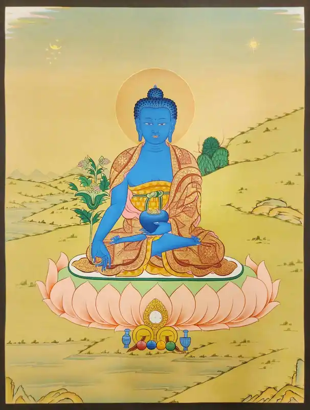 Thangka du Bouddha de la Médecine sur toile de coton