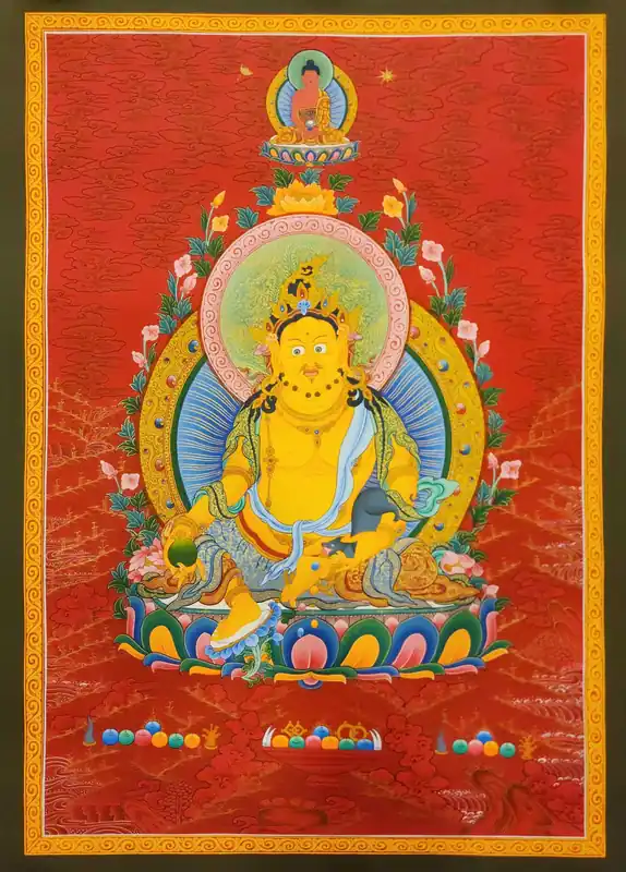 Thangka jaune de Jambhala sur toile de coton