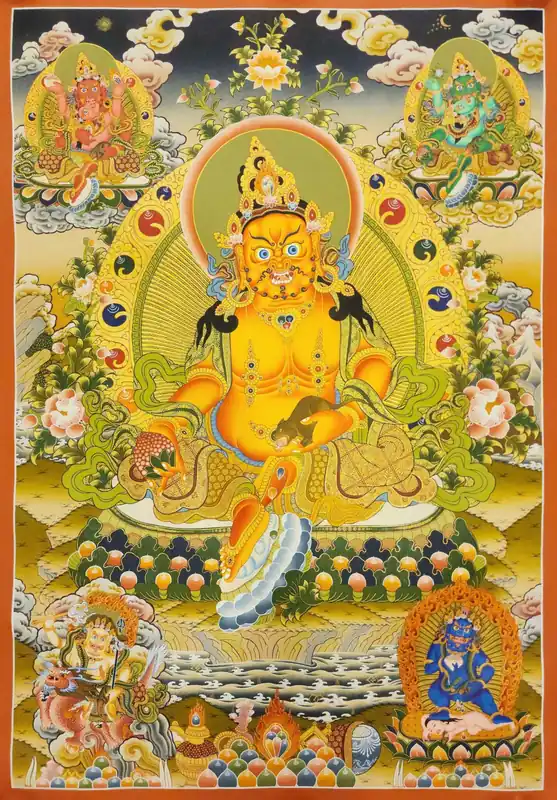 Thangka de Pancha Jambhala sur toile de coton