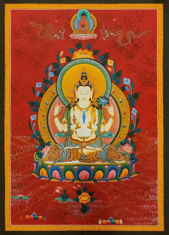Thangka de Chenrezig sur toile de coton