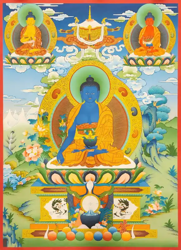 Thangka du Bouddha de la Médecine sur toile de coton