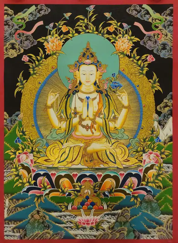 Thangka de Chenrezig sur toile de coton