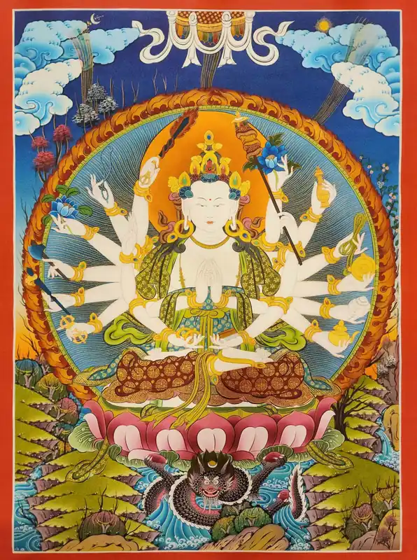 Thangka de Cundi sur toile de coton, fait à la main