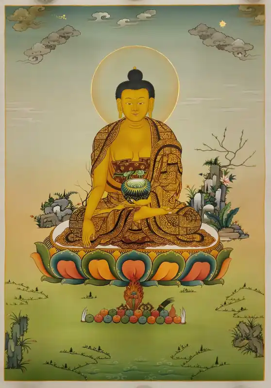 Thangka de Shakyamuni Buddha sur toile de coton