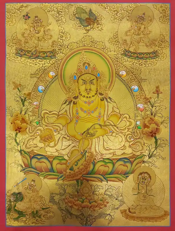 Cinq Thangka de Jambhala – Peinture sur toile de coton