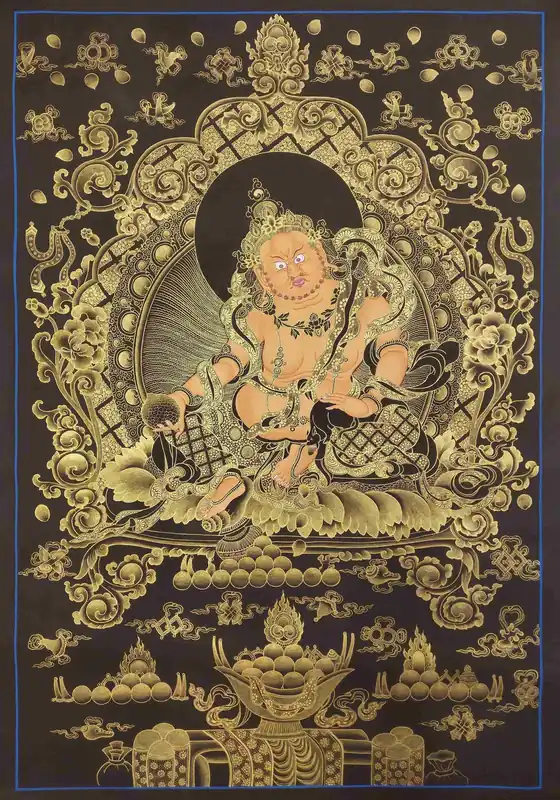 Peinture tibétaine de Jambhala jaune