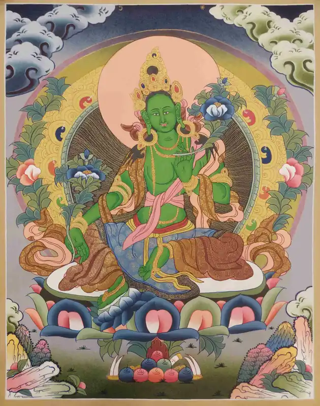 Art thangka de la déesse bouddhiste Tara verte