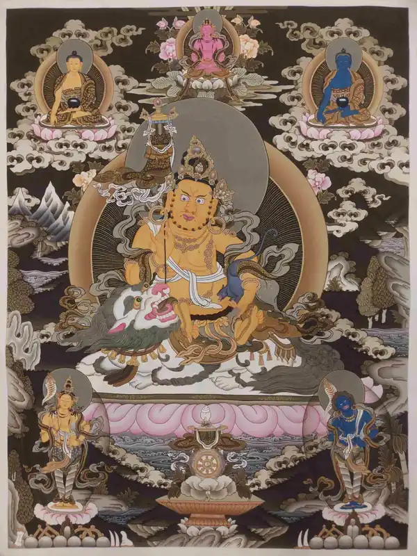 Jaune Jambhala avec Vajrasattva thangka