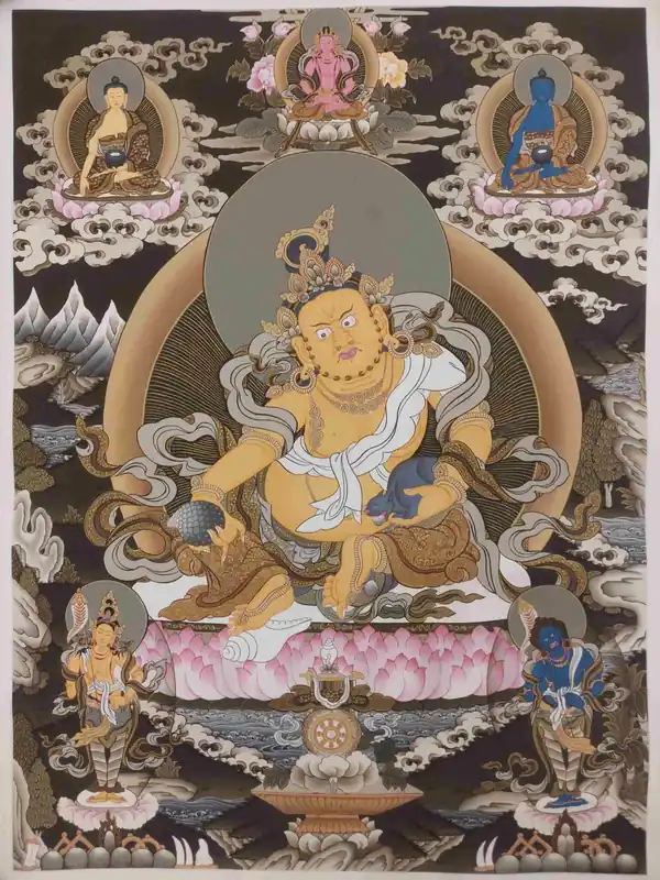 Thangka de Jambhala Jaune avec le Bouddha Shakyamuni