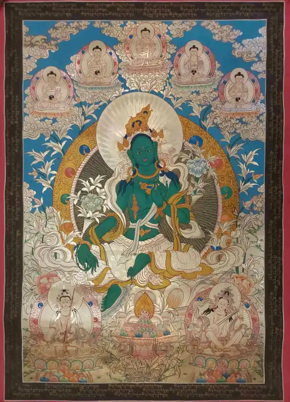 Green Tara with Pancha Buddha Thangka