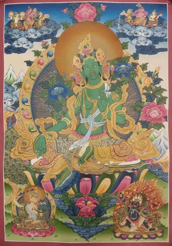 Thangka de la Tara Verte avec Vajrapani