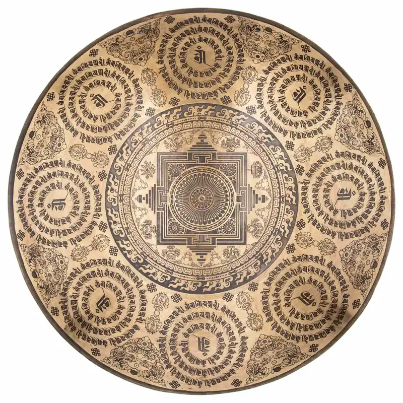 Le gong mandala mantra tibétain sculpté