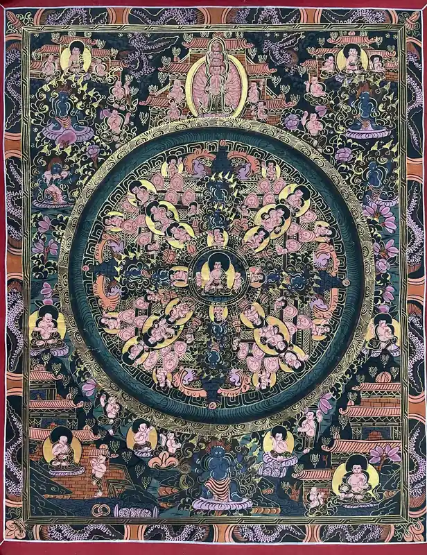 Mandala traditionnel de Shakyamuni Buddha Thangka