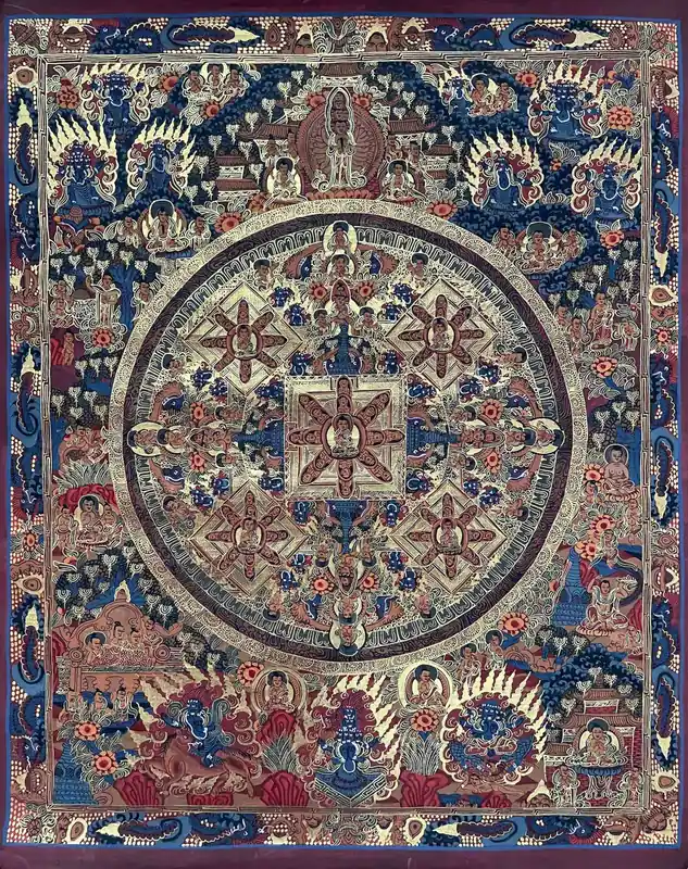Peinture de mandala du Bouddha Shakyamuni tibétain