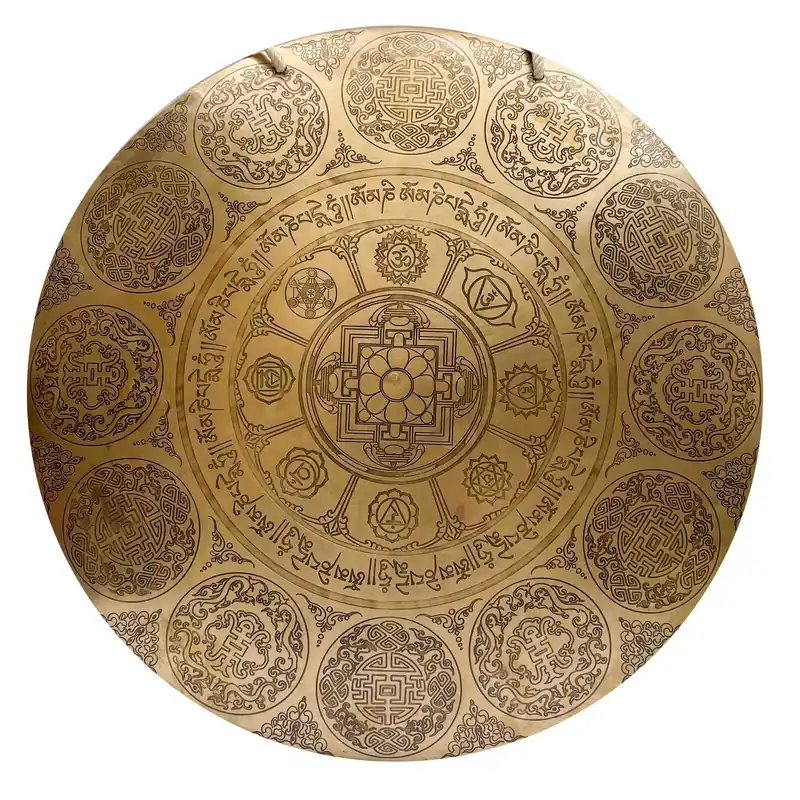 Cloche Gong sculptée des Huit Symboles Auspicieux