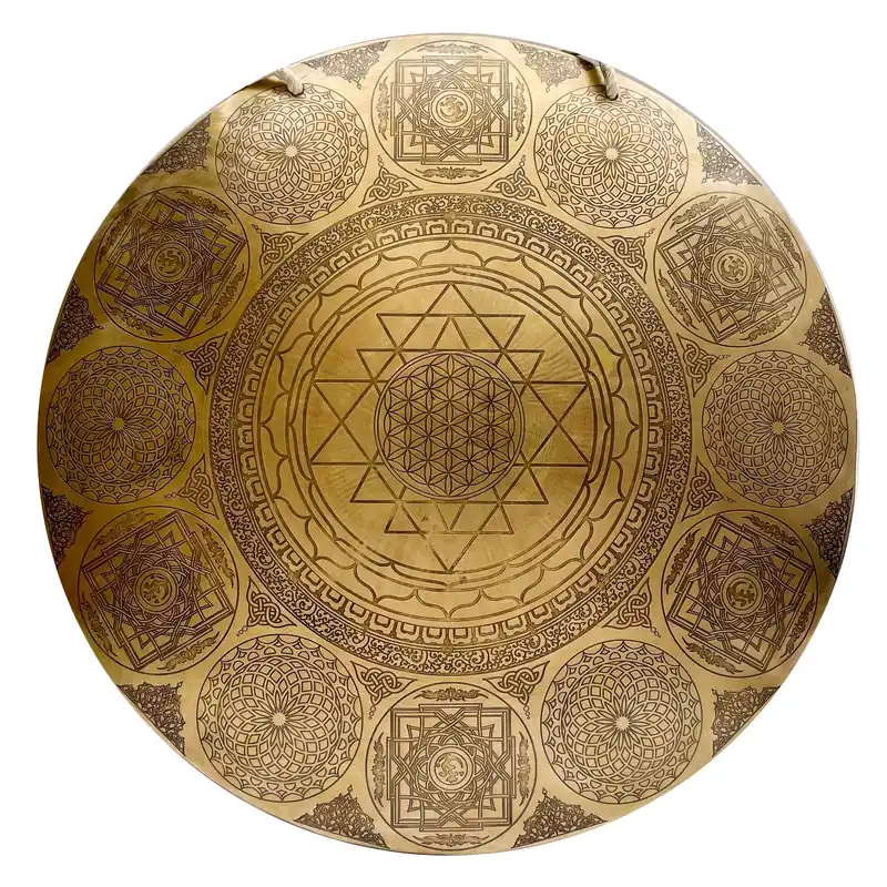 Gong de 40 cm avec yantras sculptés