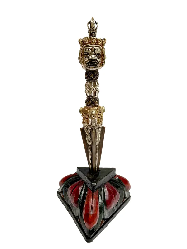 Phurba de 25 cm – plaqué or et argent