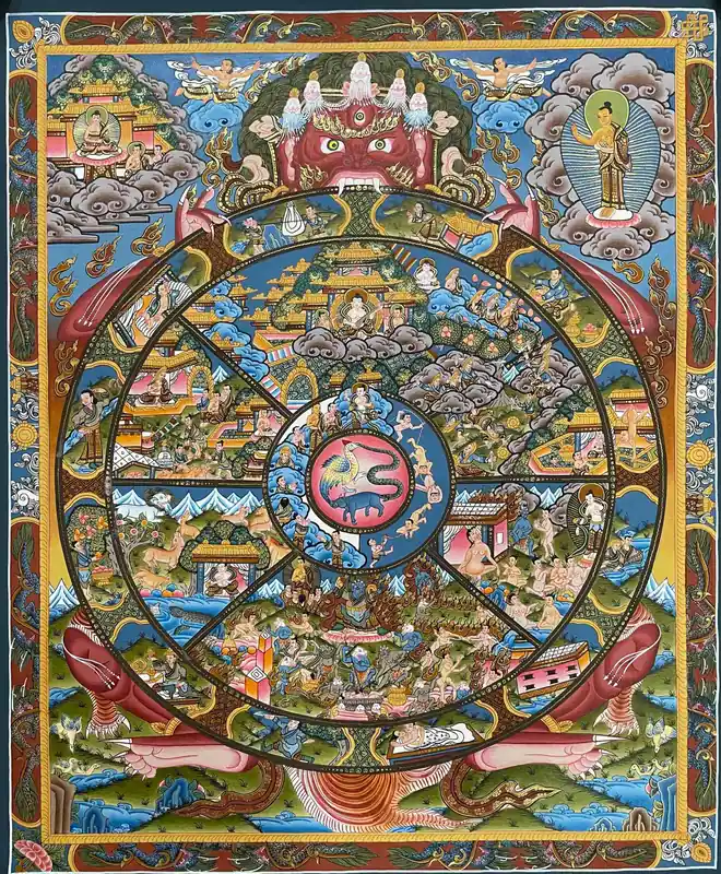 Roue de la vie thangka traditionnelle