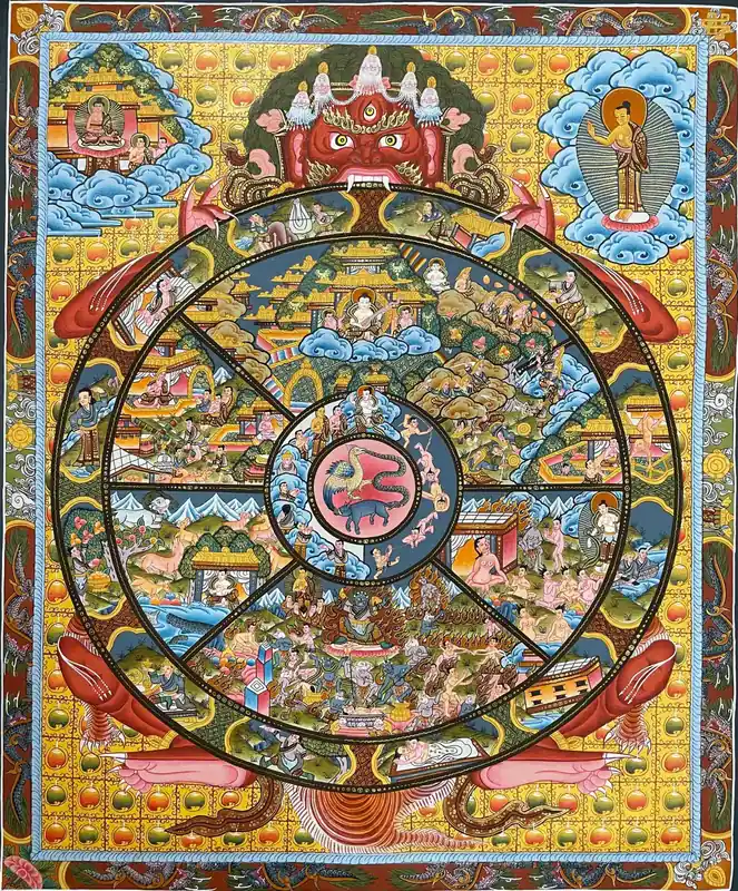 Roue de la vie thangka traditionnelle