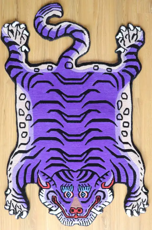 Petit tapis tigre tibétain violet