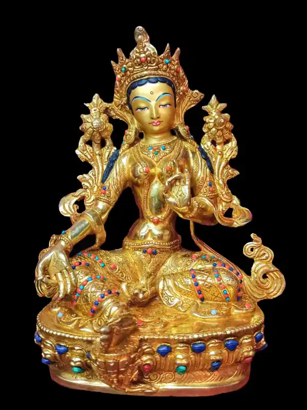 Statue tibétaine de 24 cm de Tara verte