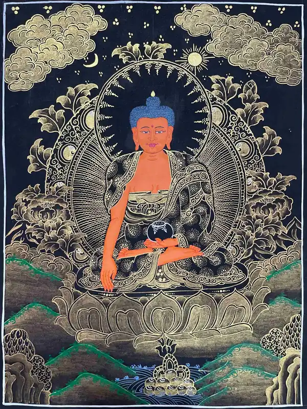 Shakyamuni Buddha thangka fait main