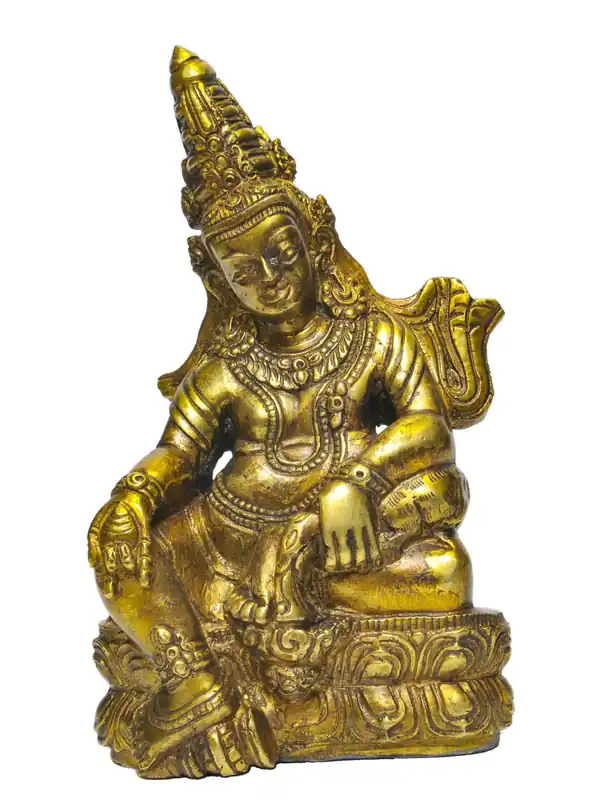 Statue tibétaine de Jambhala jaune de 15 cm