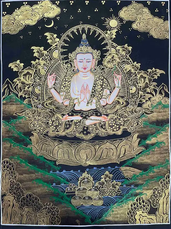 Art traditionnel de thangka de Chenrezig