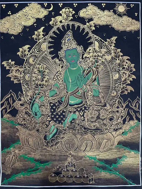 Art tibétain de la thangka de Tara verte provenant du Népal.