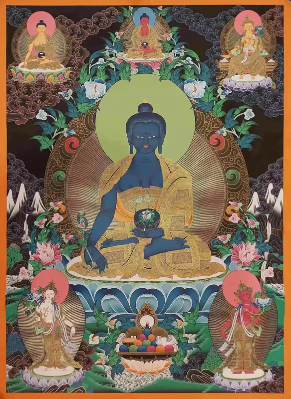 Art thangka du Bouddha de la médecine traditionnelle