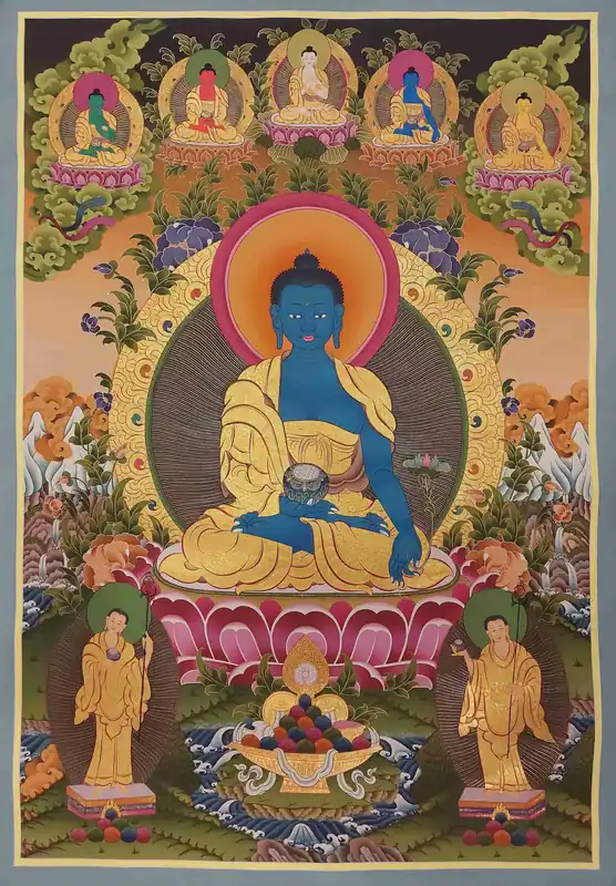 Thangka du Bouddha de médecine de 113 cm