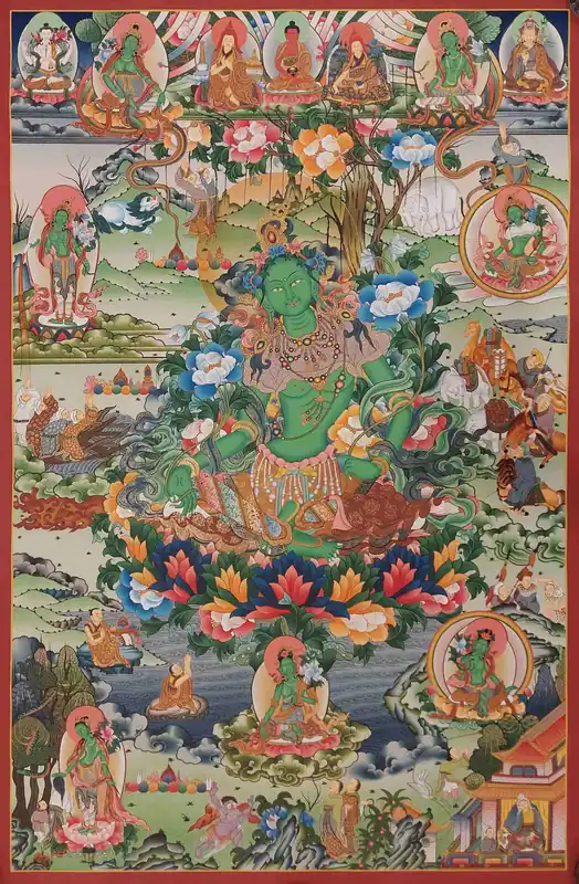 Art thangka de la déesse Tara verte du Népal