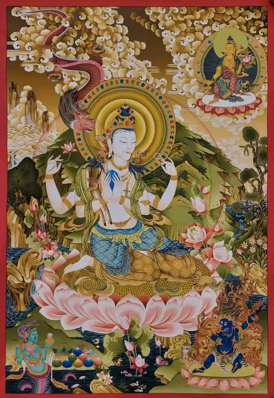 Art thangka tibétain de Chenrezig