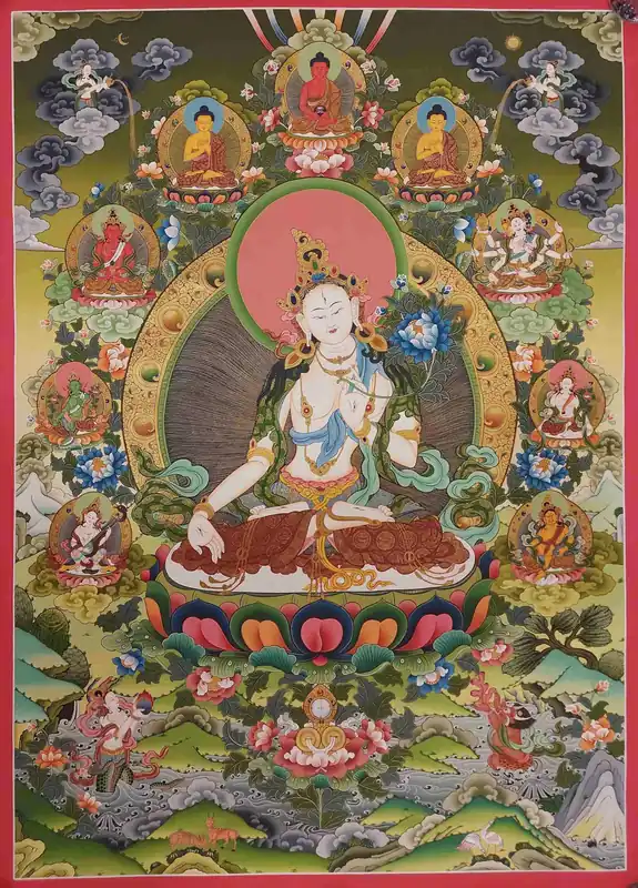 Thangka de la déesse blanche Tara du Népal