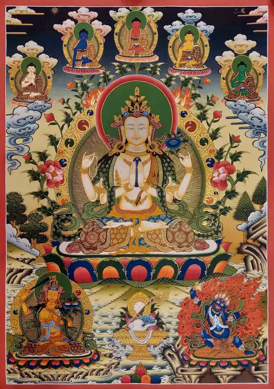 Rituel de Chenrezig avec art thangka de Vajrapani