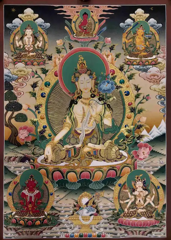 Thangka de la déesse Tara Blanche avec Manjushri